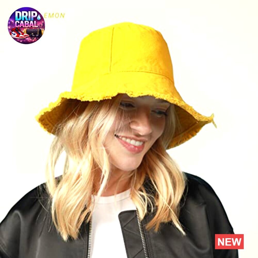 Frayed Bucket Hat Washed Cotton Floppy Wide Brim Summer Beach - Picture 6 of 7